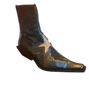 Material Prima by Goffredo Fantini Black Leather Block Heel Boots Size 9.5